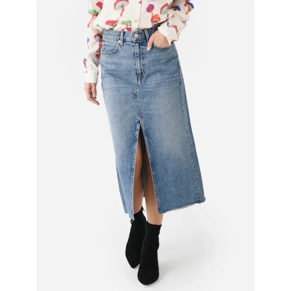 SLVRLAKE Midi Denim Skirt Front Slit Size 25